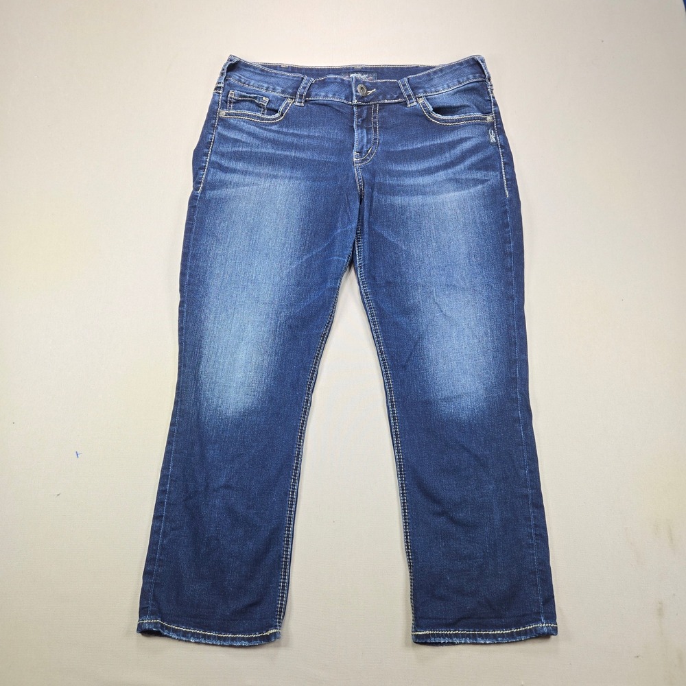 Silver Jeans Co Elyse Capri Curvy Mid Rise Whiskered Dark Wash‎ Blue Womens 31